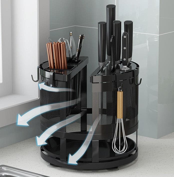 Black Steel Rotatable Benchtop Knife Storage Rack.
